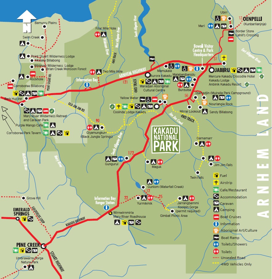 Map of Kakadu National  Park Australia-